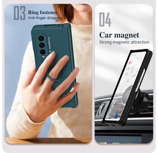 Anti-fall Protective Phone Case With Car Magnetizable Ring Holder And Film For Samsung Galaxy Z Fold5 Fold4 Fold3 - mycasety2023 Mycasety