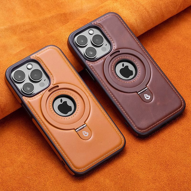 Luxurious Leather Protective Cover With Magnetic Bracket For iPhone