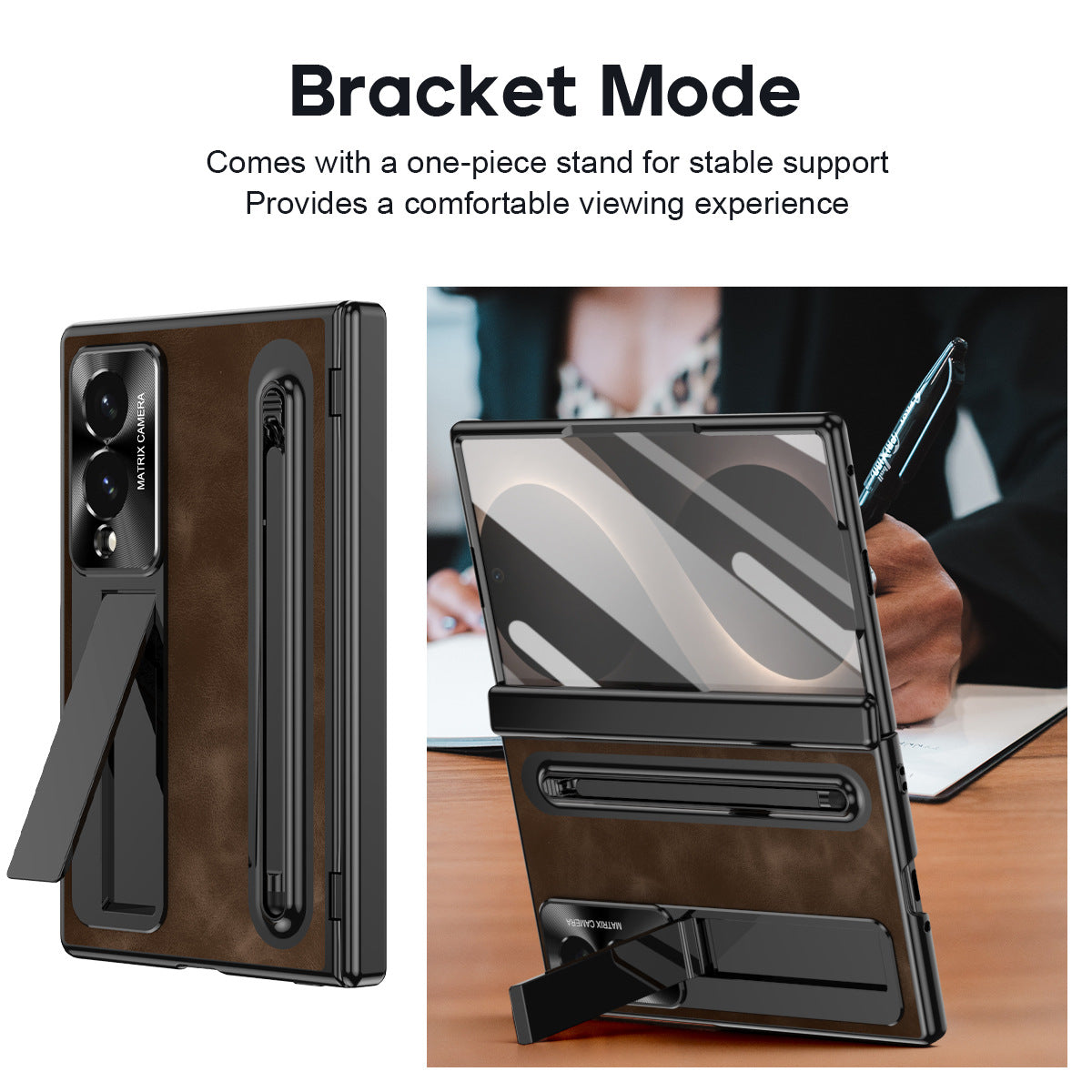 Jazz Retro Style Protective Leather Phone Case For Galaxy Fold 8/7/6/5/4 Wide Ultra With Built-in Tempered Glass Film & Pen-slot & Stylus