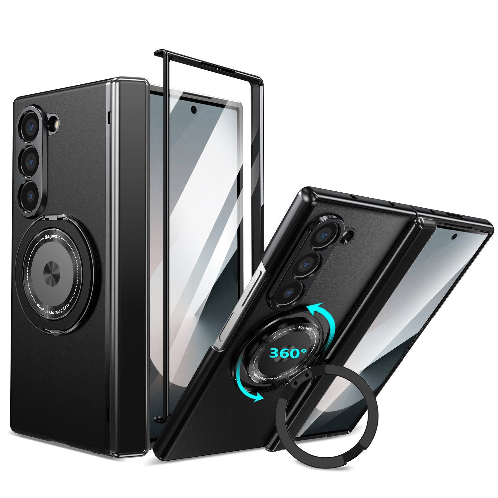 360 Magnetic Bracket Shockproof Phone Case With Screen Protector For Galaxy Z Fold 7/6/5/4 Black / Galaxy Z Fold6 360 Magnetic Bracket Shockproof Phone Case With Screen Protector For Galaxy Z Fold 7/6/5/4 Black / Galaxy Z Fold6
