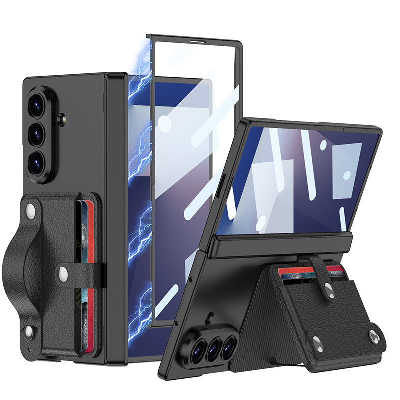 Magnetic Hinge Hidden Bracket All-included Phone Case With Wristband Card Holder For Galaxy Z Fold 7