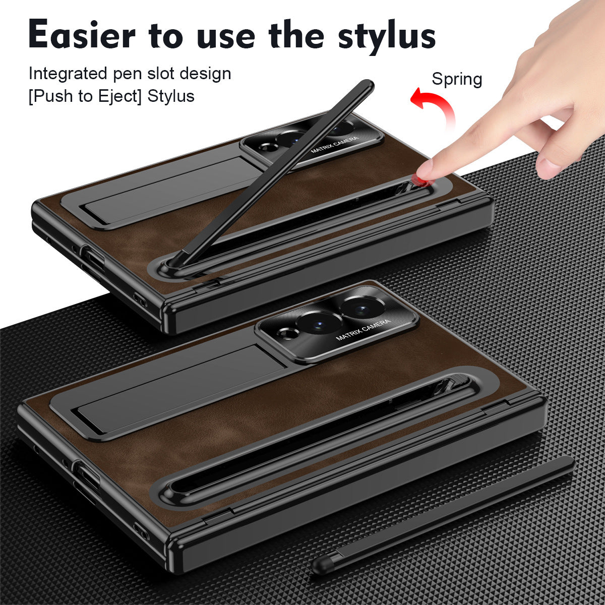 Jazz Retro Style Protective Leather Phone Case For Galaxy Fold 8/7/6/5/4 Wide Ultra With Built-in Tempered Glass Film & Pen-slot & Stylus