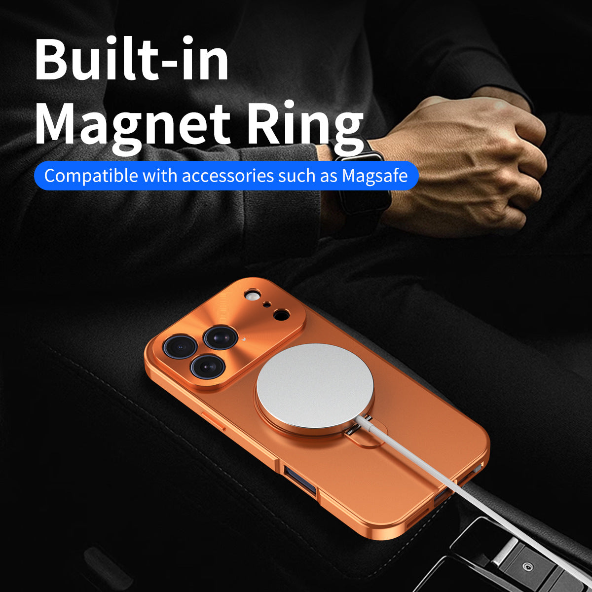 Magnetic Double-sided Metal Case With Anti-Peep Tempered Glass MagSafe Ring Holder For iPhone