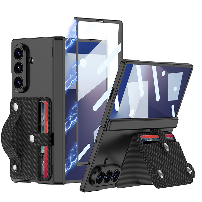Magnetic Hinge Hidden Bracket All-included Phone Case With Wristband Card Holder For Galaxy Z Fold 7