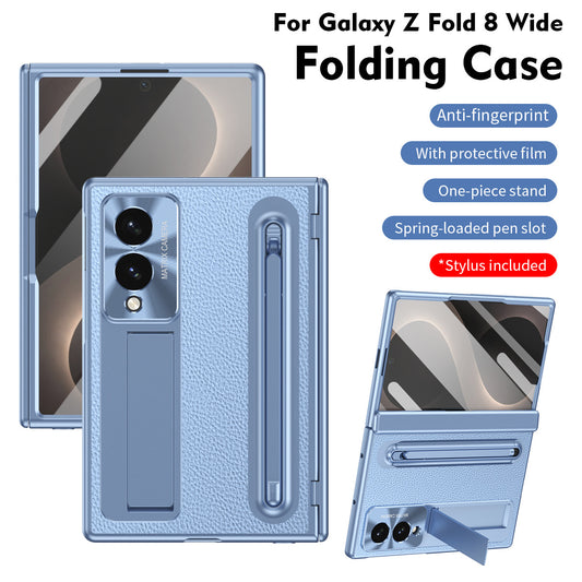 Leather Golden Electroplated Phone Case With Back Screen Glass and Stylus For Galaxy Z Fold 8/7/6/5/4