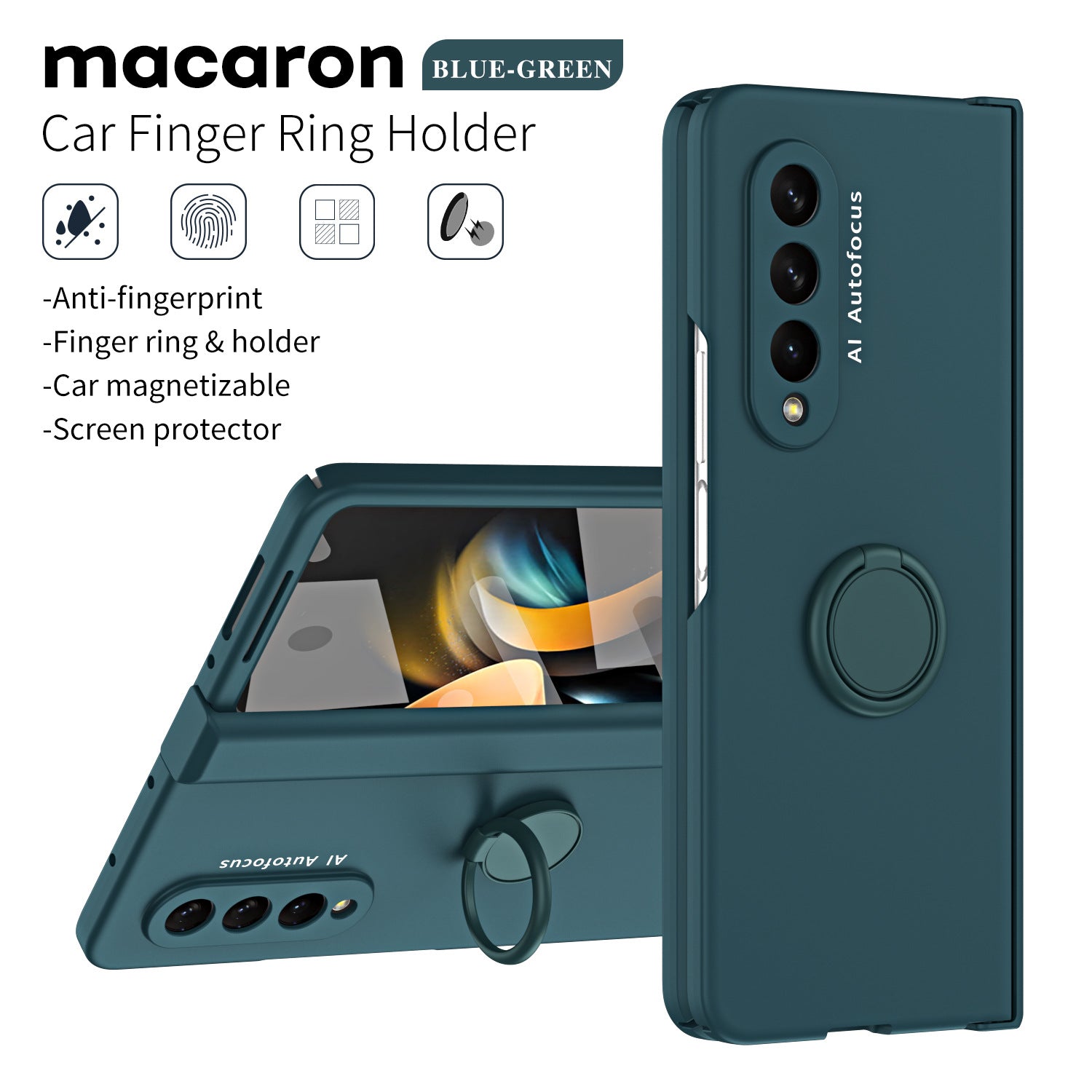 Anti-fall Protective Phone Case With Car Magnetizable Ring Holder And Film For Samsung Galaxy Z Fold5 Fold4 Fold3 - Mycasety Mycasety
