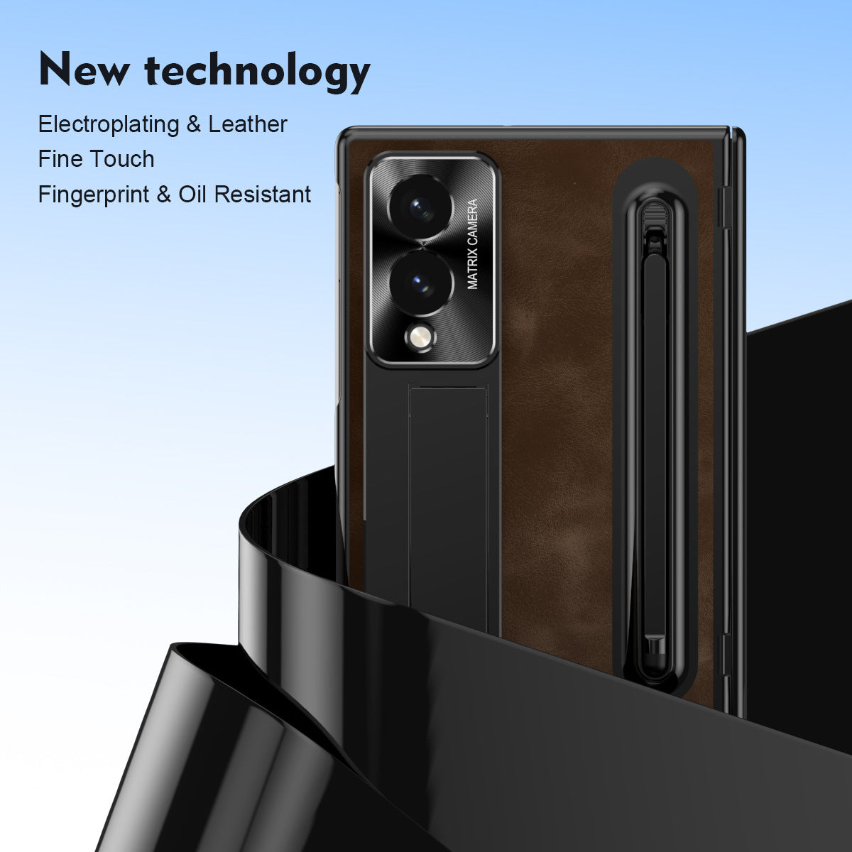 Jazz Retro Style Protective Leather Phone Case For Galaxy Fold 8/7/6/5/4 Wide Ultra With Built-in Tempered Glass Film & Pen-slot & Stylus
