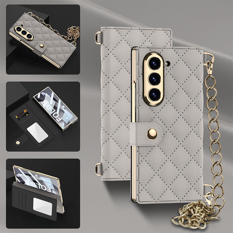 Luxurious Leather Phone Cover With Metal Chain For Galaxy Z Fold 7/6