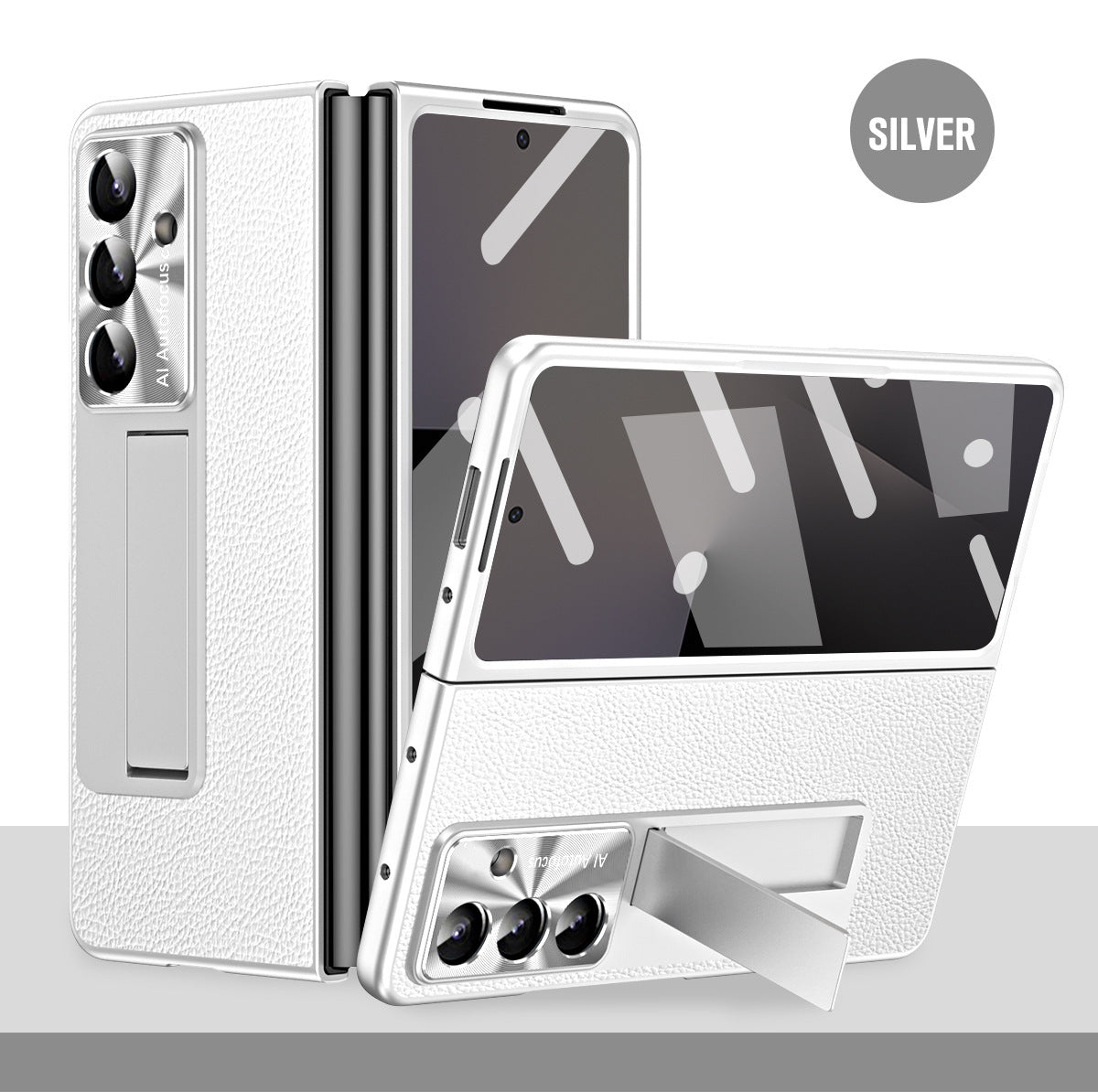 Business Electroplating Leather Phone Case With Screen Film For Galaxy Z Fold 7/6/5/4/3