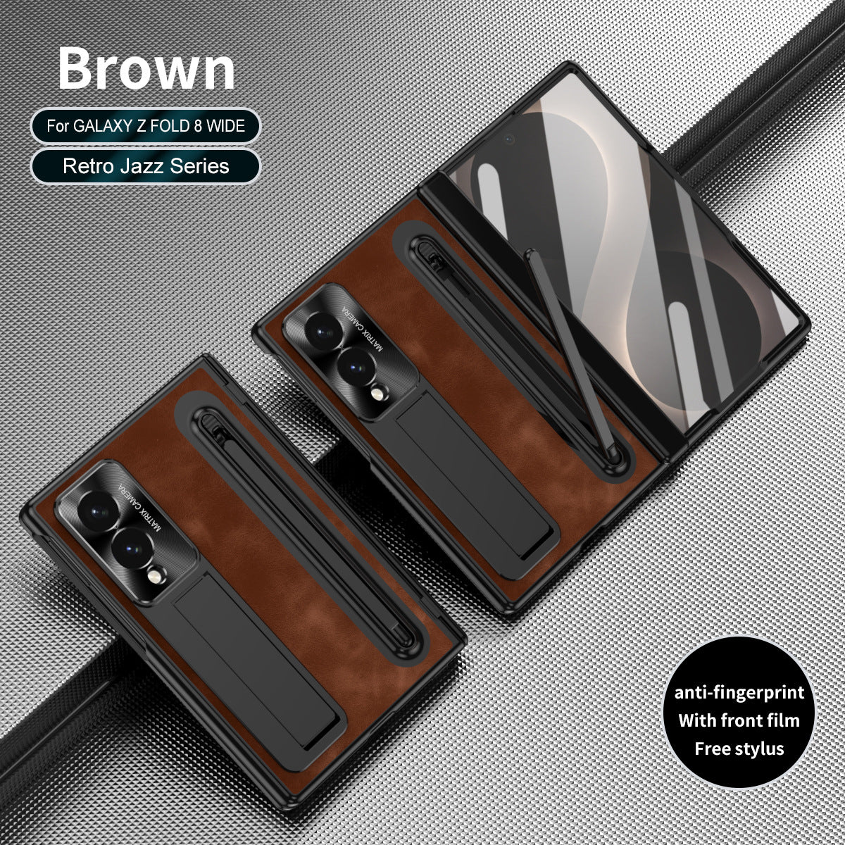 Jazz Retro Style Anyi-fall Protective Leather Phone Case For Galaxy Fold 8/7/6/5/4 With Front Protection Film And Stylus