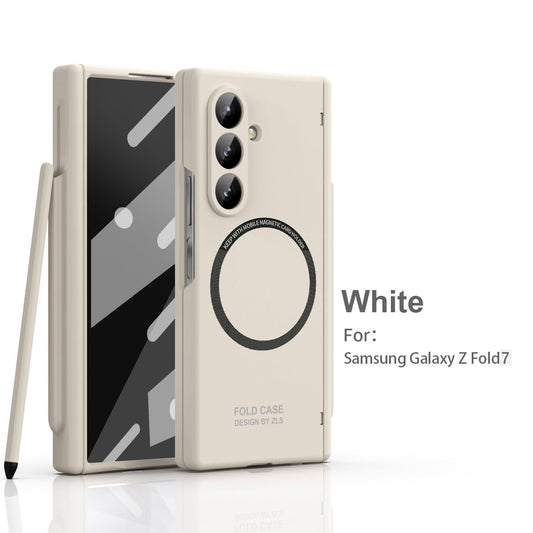 Frosted Silicone Magnetic Hinge Protective Phone Case With Pen Slot & Stylus & Glass Film For Galaxy Z Fold Series