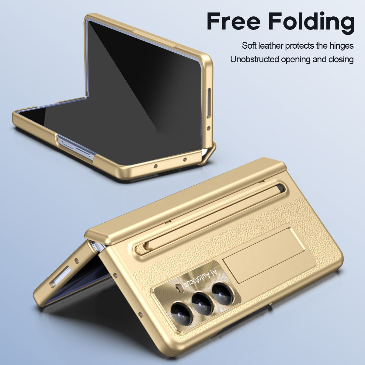 Leather Golden Electroplated Phone Case With Back Screen Glass and Stylus For Galaxy Z Fold 7/6/5/4