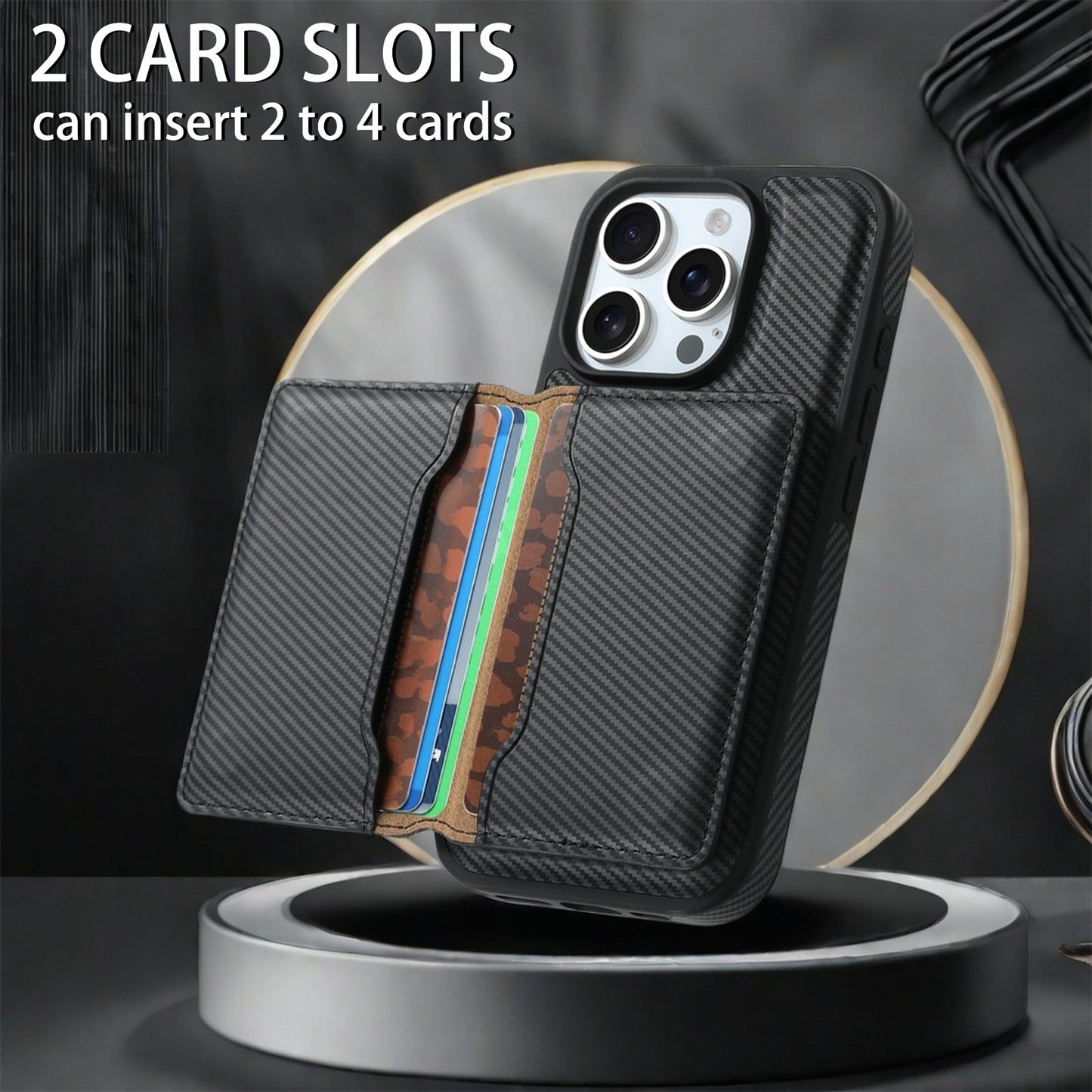 Magnetic Card Holder Carbon Fiber Shockproof iPhone Case