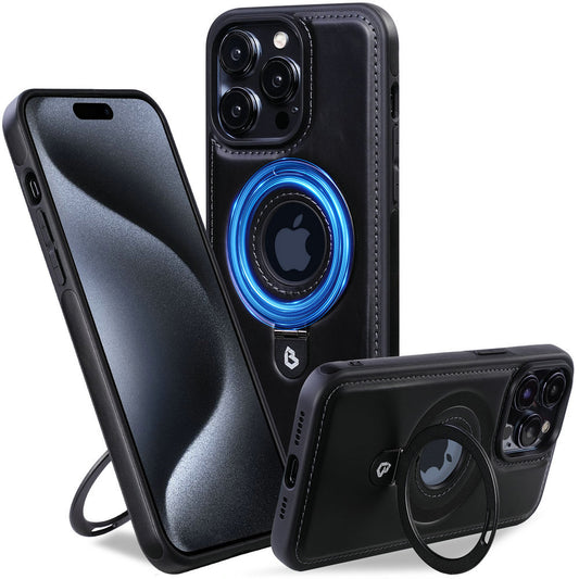 Luxurious Leather Protective Cover With Magnetic Bracket For iPhone