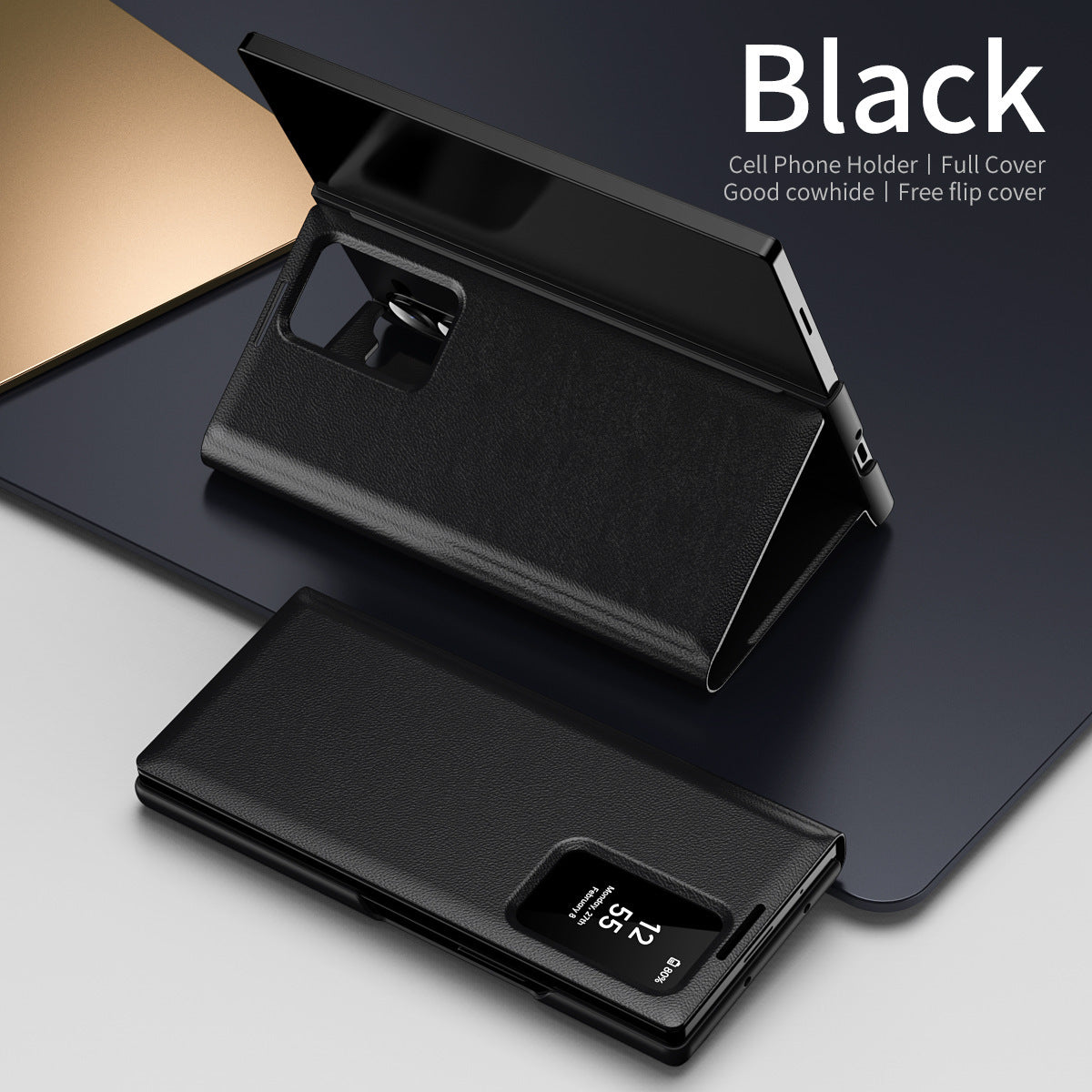 Business Smart Side Window Leather Phone Case For Galaxy Z Fold Series