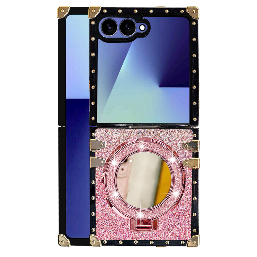 Rhinestone Trendy Phone Case With Magnetic Mirror Stand For Galaxy Z Flip 7/6/5/4