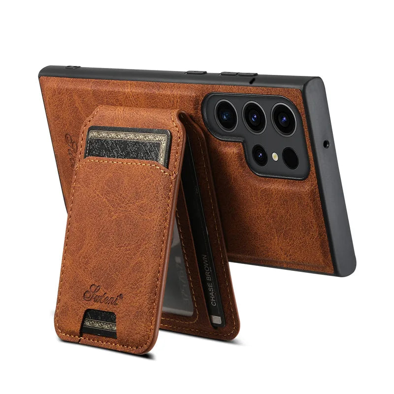 Magnetic Anti-fall Leather Phone Case With Card Holder For Samsung Galaxy