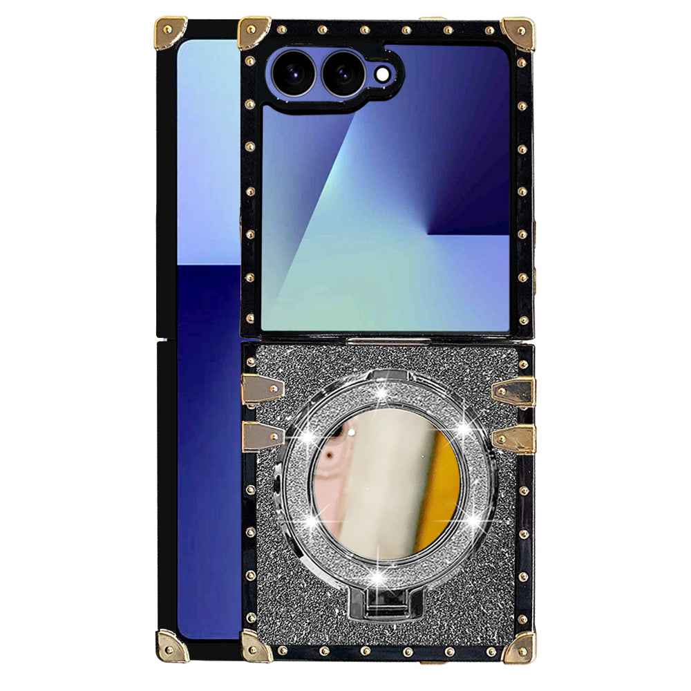 Rhinestone Trendy Phone Case With Magnetic Mirror Stand For Galaxy Z Flip 7/6/5/4