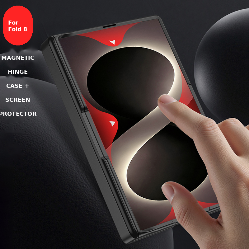 Galaxy Z Fold8 Wide Ultra Rugged Magnetic Hinge Protection Case with Built-In Kickstand & Screen Glass Film