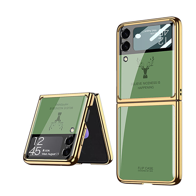 Electroplating Elk Shockproof Phone Case With Glass Screen Film For Galaxy Z Flip 6/5/4/3