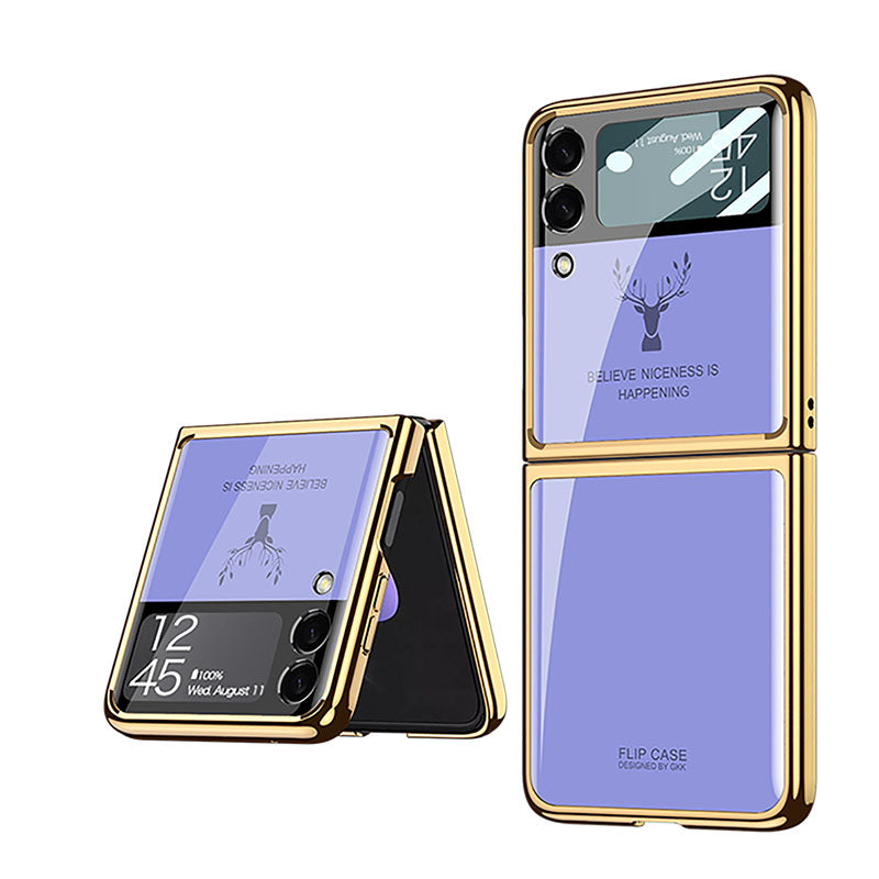 Electroplating Elk Shockproof Phone Case With Glass Screen Film For Galaxy Z Flip 6/5/4/3