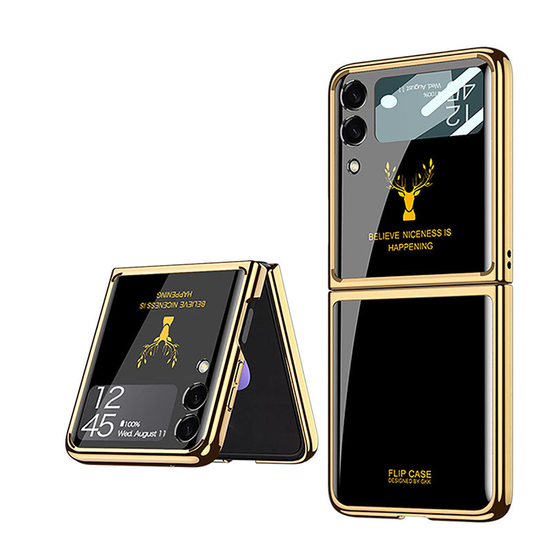 Electroplating Elk Shockproof Phone Case With Glass Screen Film For Galaxy Z Flip 6/5/4/3