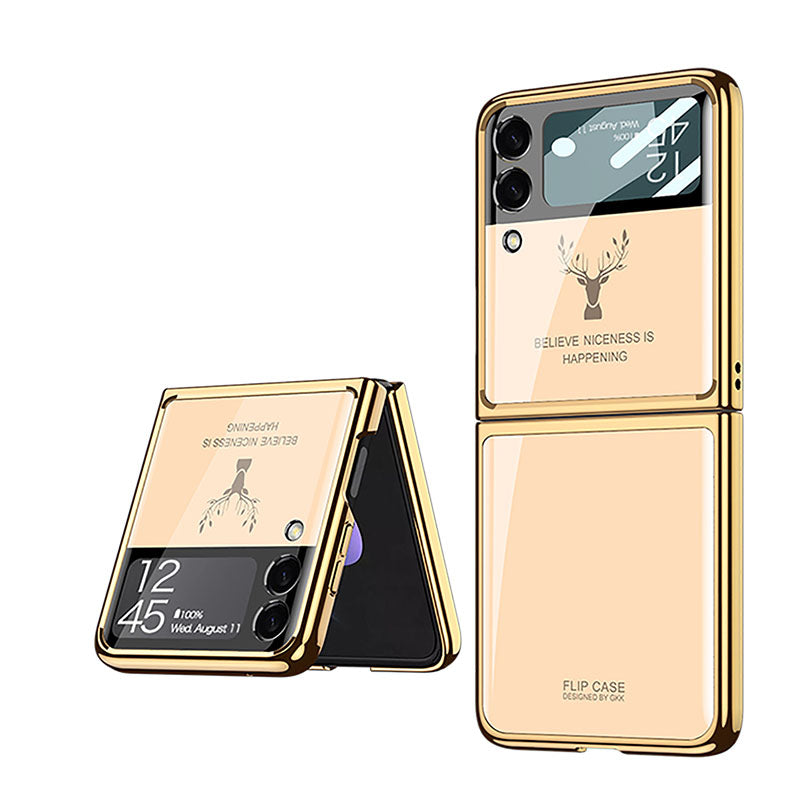 Electroplating Elk Shockproof Phone Case With Glass Screen Film For Galaxy Z Flip 6/5/4/3