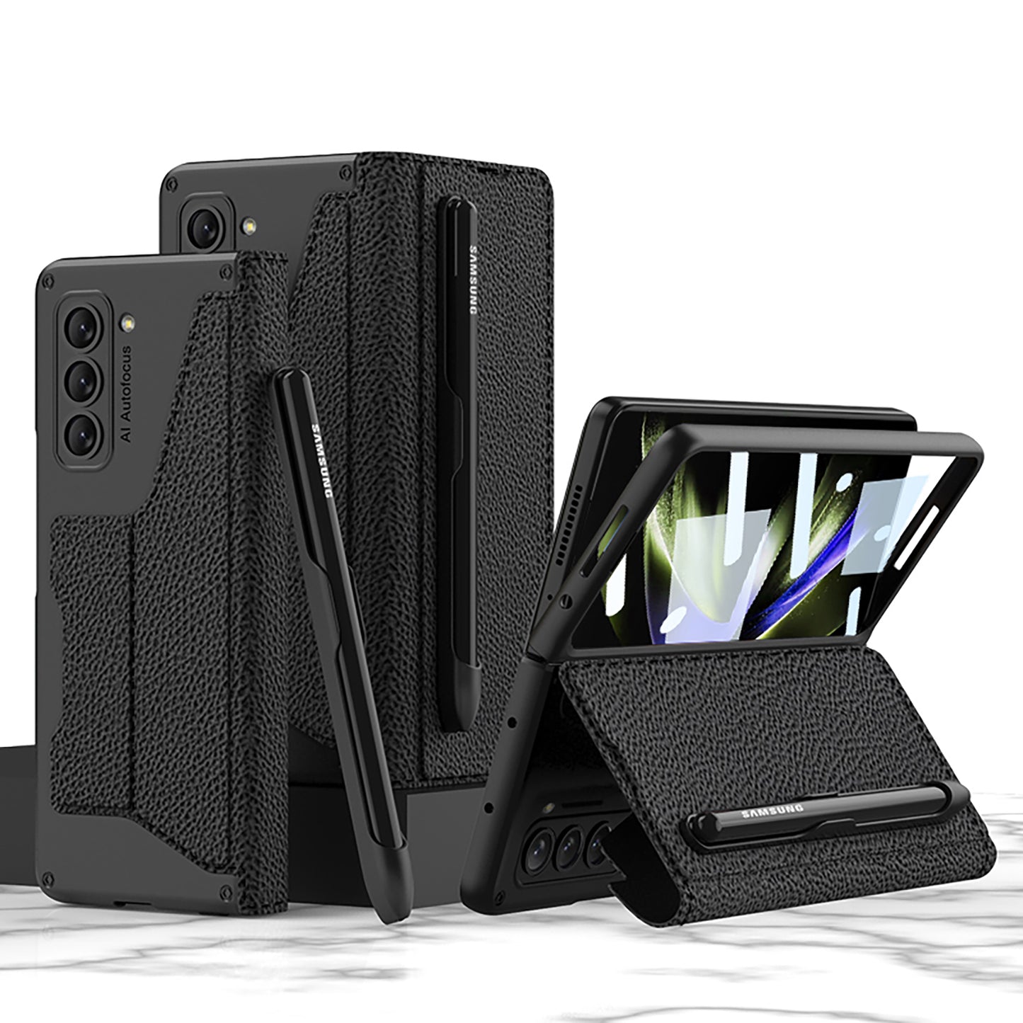 Luxurious Suede Cover Shockproof Phone Case With Screen Protector and Pen Slot For Galaxy Z Fold 6/5/4/3