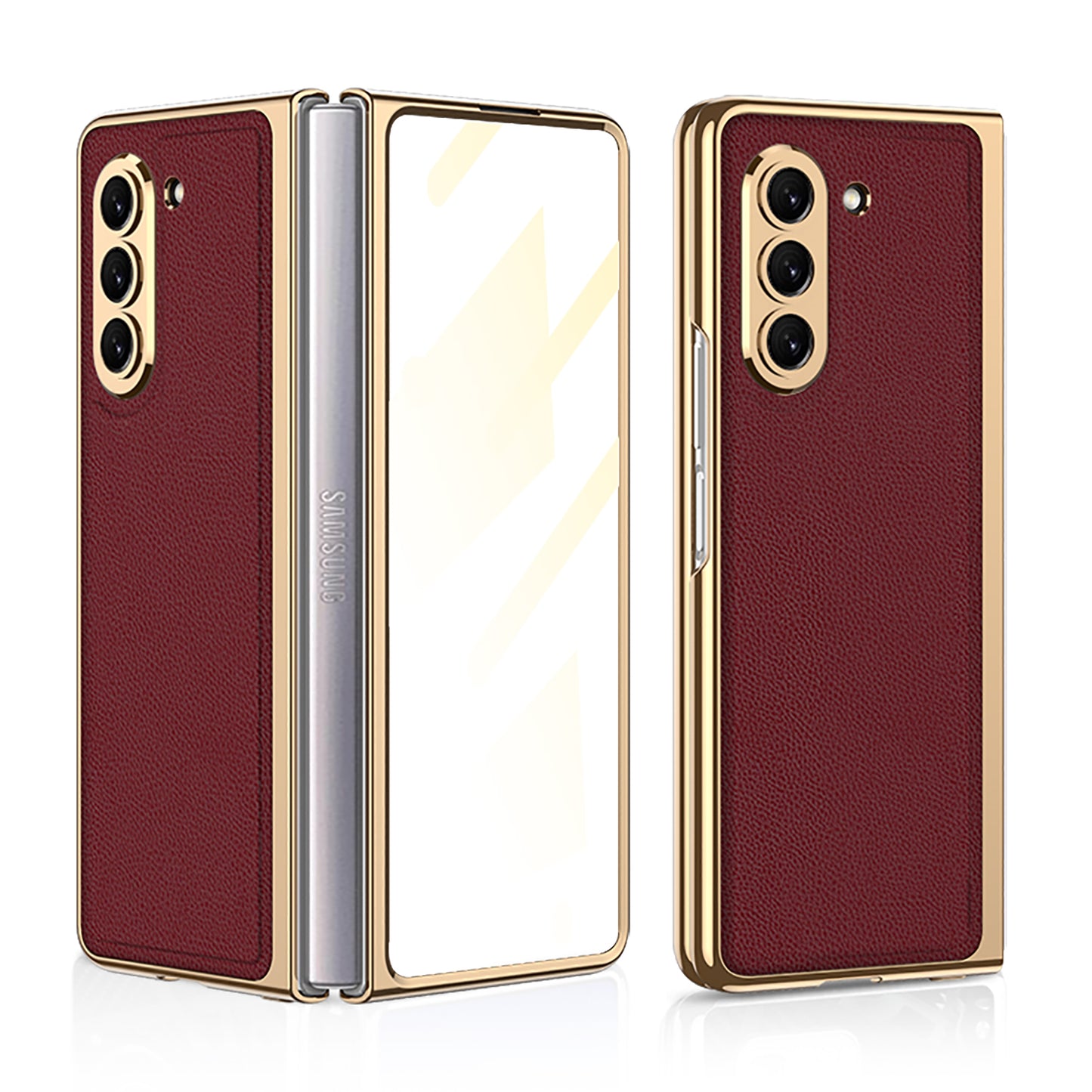 Luxury Leather Plating Phone Case With Back Screen Protector For Samsung Galaxy Z Fold 5/4/3 5G - Mycasety Mycasety