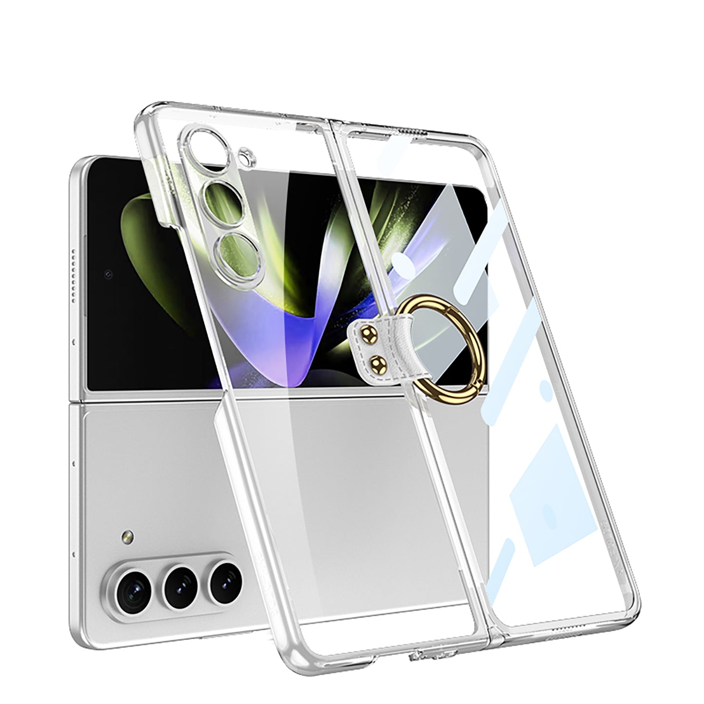 Transparent Electroplating Ring Holder Protective Phone Case With Back Screen Protector For Samsung Galaxy Z Fold 5/4/3 5G - mycasety2023 Mycasety