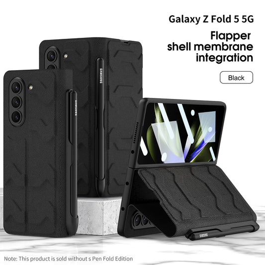 Leather Pen Holder Armor Phone Case With Back Screen Protector For Samsung Galaxy Z Fold 5/4/3 5G - Mycasety Mycasety