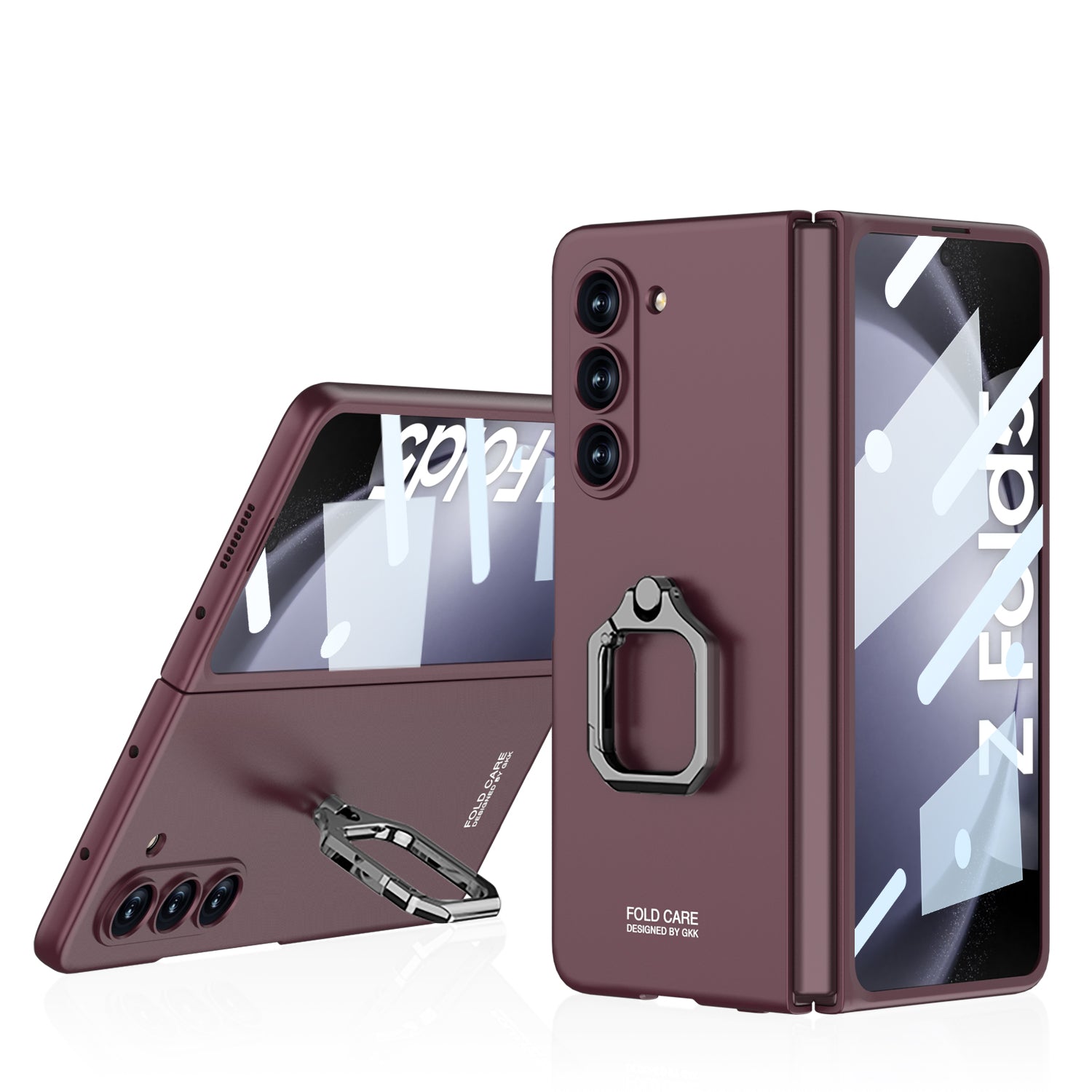 Luxury All-inclusive Ring Holder Phone Case With Back Screen Protector For Samsung Galaxy Z Fold 5 - mycasety2023 Mycasety