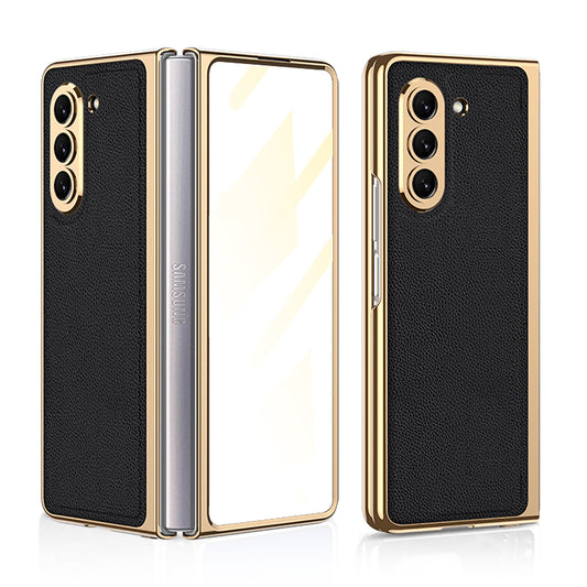Luxury Leather Plating Phone Case With Back Screen Protector For Samsung Galaxy Z Fold 5/4/3 5G - Mycasety Mycasety