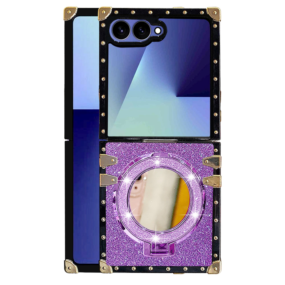 Rhinestone Trendy Phone Case With Magnetic Mirror Stand For Galaxy Z Flip 7/6/5/4