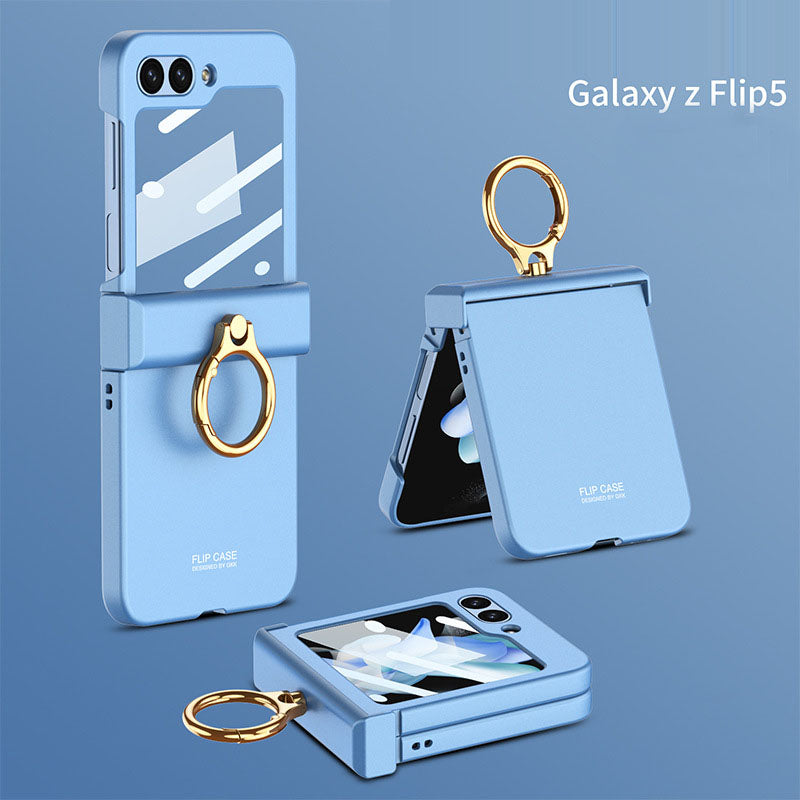 Electroplated hinge all-inclusive Case with Ring Front Screen Tempered Glass Protective Film For Samsung Galaxy Z Flip5 - Mycasety Mycasety