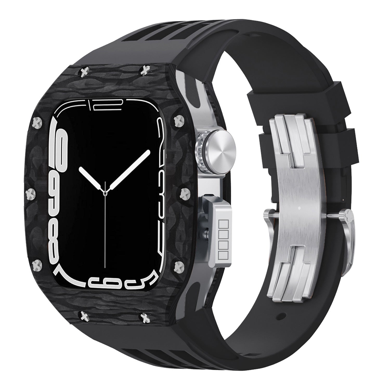 Luxurious Carbon Fiber Metal Case Strap For Apple Watch Series 44/45 mm - Mycasety Mycasety