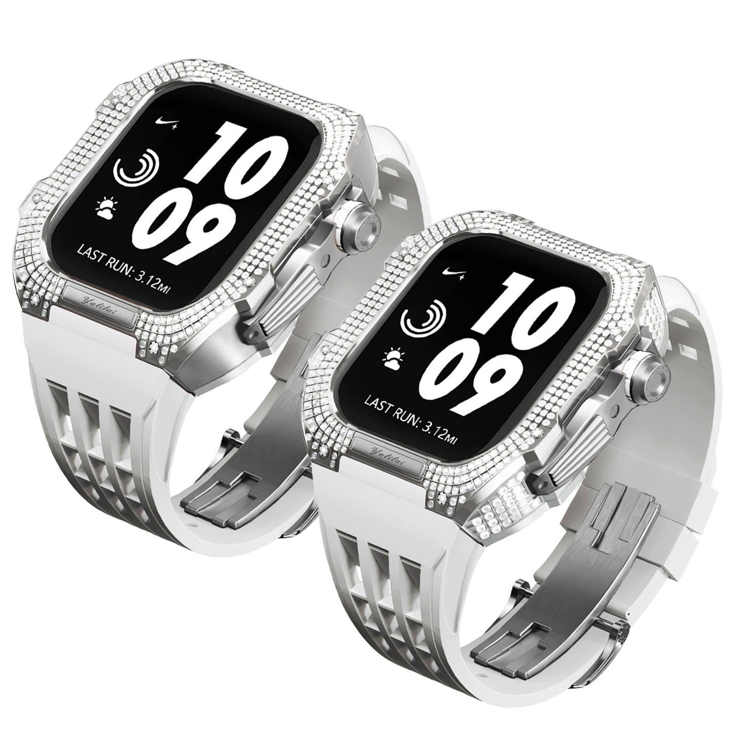Luxurious Titanium Alloy Crystal Case Strap For Apple Watch 44/45 mm