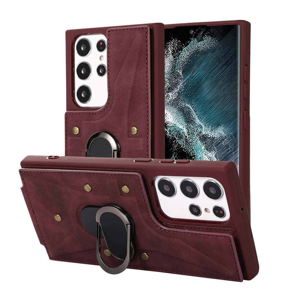 Armor Ring Buckle Leather Case Card Holder Phone Case For Samsung Galaxy - Mycasety Mycasety