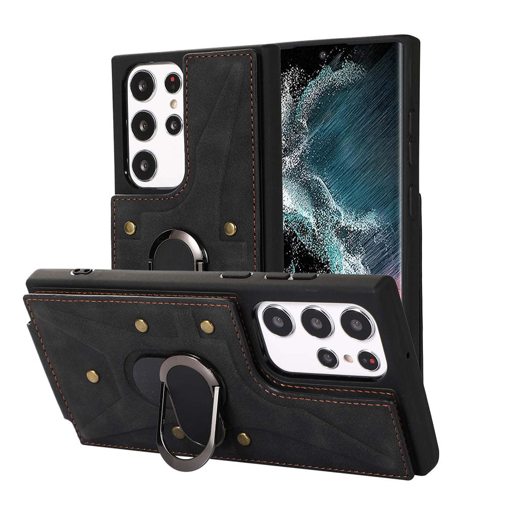 Armor Ring Buckle Leather Case Card Holder Phone Case For Samsung Galaxy - Mycasety Mycasety