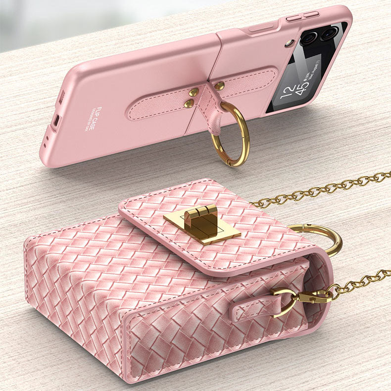 Luxury Leather Mini Phone Bag with Gold Chain For Samsung Galaxy Z Flip4 Flip3 5G - Mycasety Mycasety