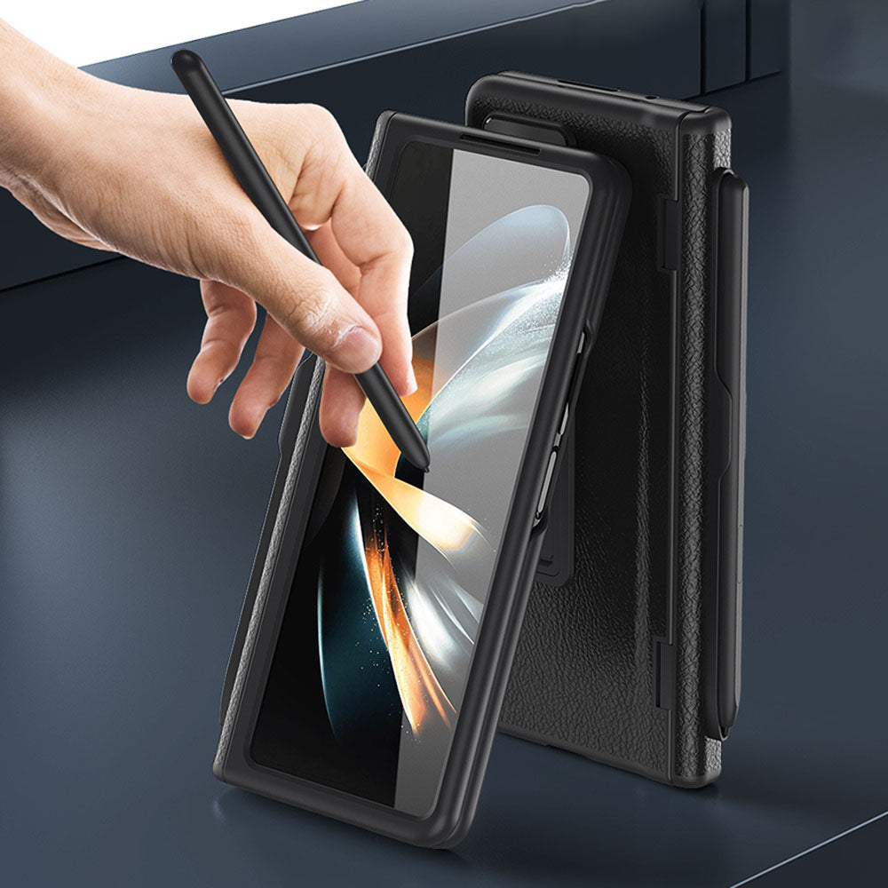 Central Axis With Pen Folding Anti-Fall Shell Film Integrated Leather Phone Case For Samsung Galaxy fold4 fold3 5G - Mycasety Mycasety