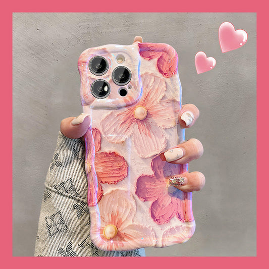 Luxurious Oil Painting Pink Rose Flower iPhone Case - Mycasety Mycasety