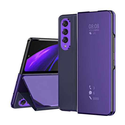 Smart Mirror Clear View Flip Case Luxury Magnetic Leather Kickstand Shockproof Cover For Samsung Galaxy Z Fold3 Fold4 Fold5 - Mycasety Mycasety