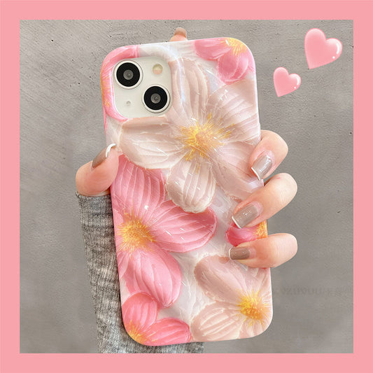 Pink Oil Painting Flower iPhone Case - Mycasety Mycasety