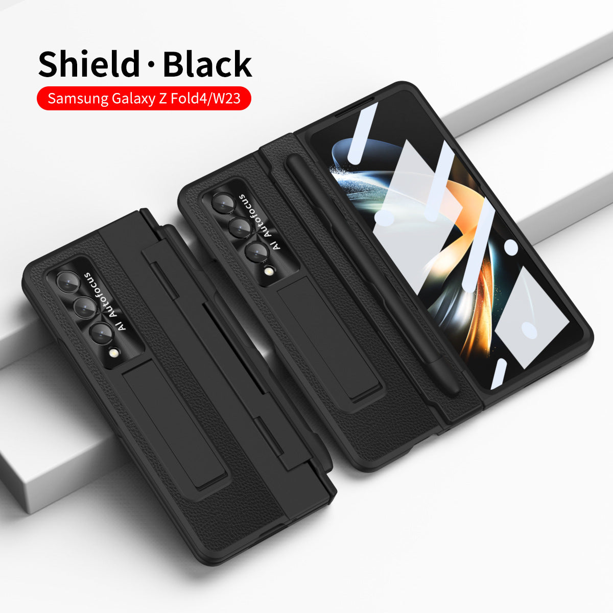 Hinge Folding Leather Magnetic Bracket Shell Electroplated Case For Samsung Galaxy Z Fold3 Fold4 5G With S Pen Slot & Stylus - mycasety2023 Mycasety