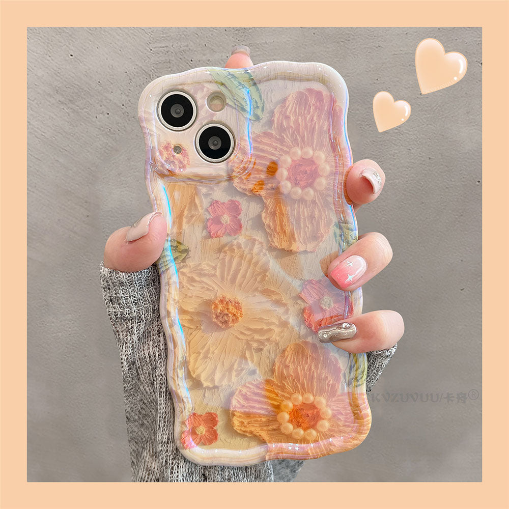 Luxury Pearl Oil Painting Flower iPhone Case - mycasety2023 Mycasety