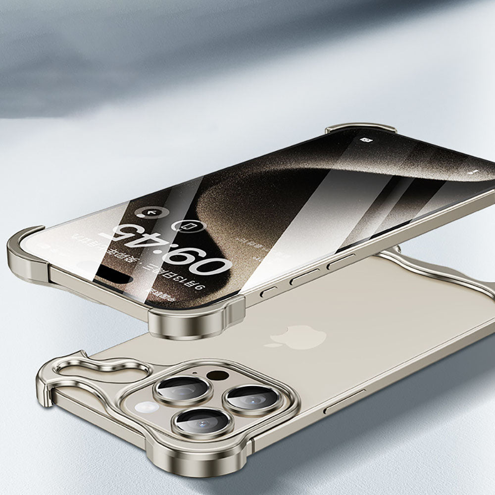 Frameless Aluminum Alloy Metal Corner Pad Anti-Fall Phone Case With Lens Protective Film For iPhone Purple / iPhone 15 Pro Max Frameless Aluminum Alloy Metal Corner Pad Anti-Fall Phone Case With Lens Protective Film For iPhone Purple / iPhone 15 Pro Max