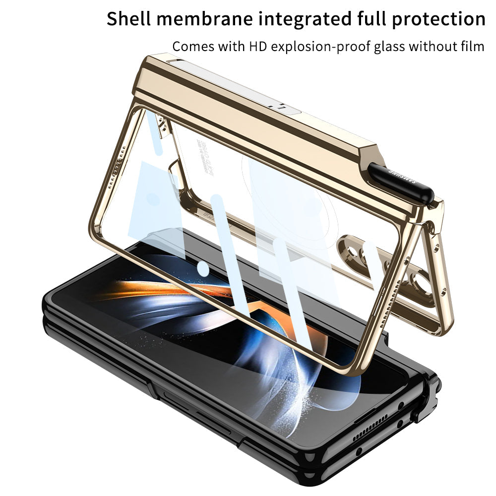Magnetic Magsafe Wireless Charge Electroplated Pen Box Bracket Phone Case For Samsung Galaxy Z Fold 4 5G - mycasety2023 Mycasety