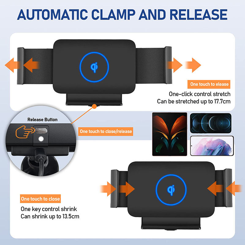 Automatic Clamping Car Wireless Charger for Samsung Galaxy Z Fold 3 2 Note20 S22 S21 S20 iPhone 13 12 11 XS Max Air Vent Mount Phone Holder
