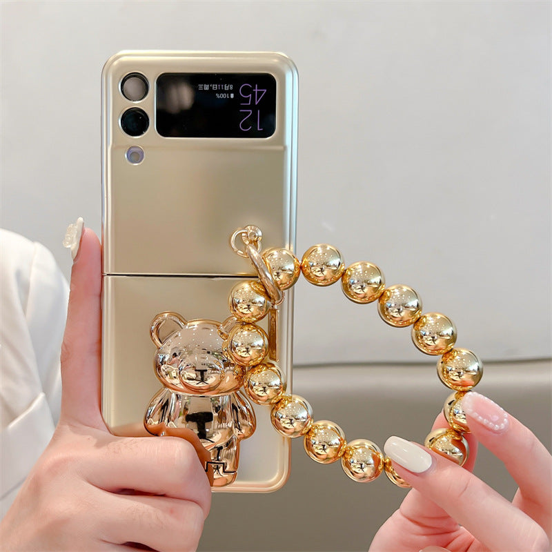 Solid Color Electroplated Bear Stand For Samsung Galaxy Z Flip3/4 Case - mycasety2023 Mycasety